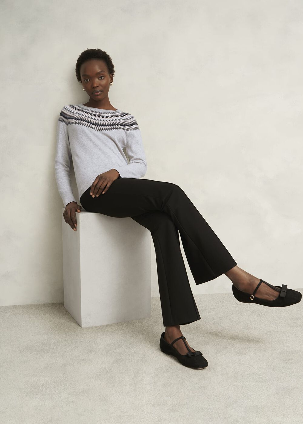Sparkle Greta Fairisle Wool Blend Knitted Jumper, Pale Grey Marl, hi-res
