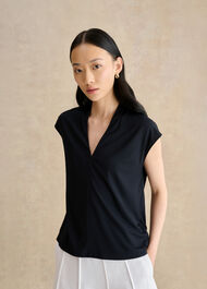 Katie V Neck Short Sleeve Top, Hobbs Navy, hi-res
