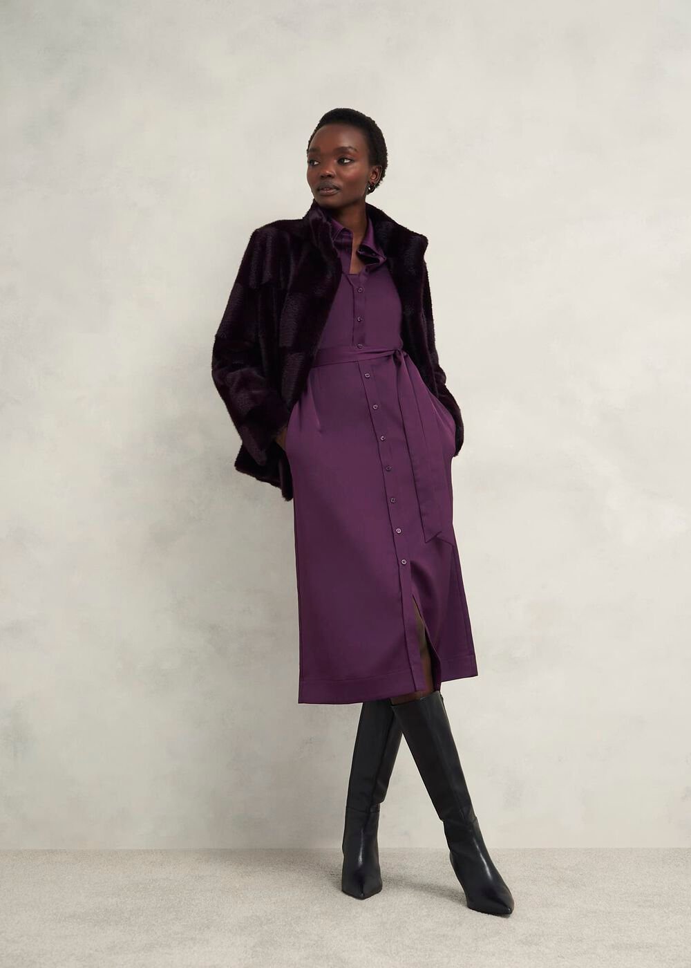 Arianne Satin Dress, Regal Purple, hi-res