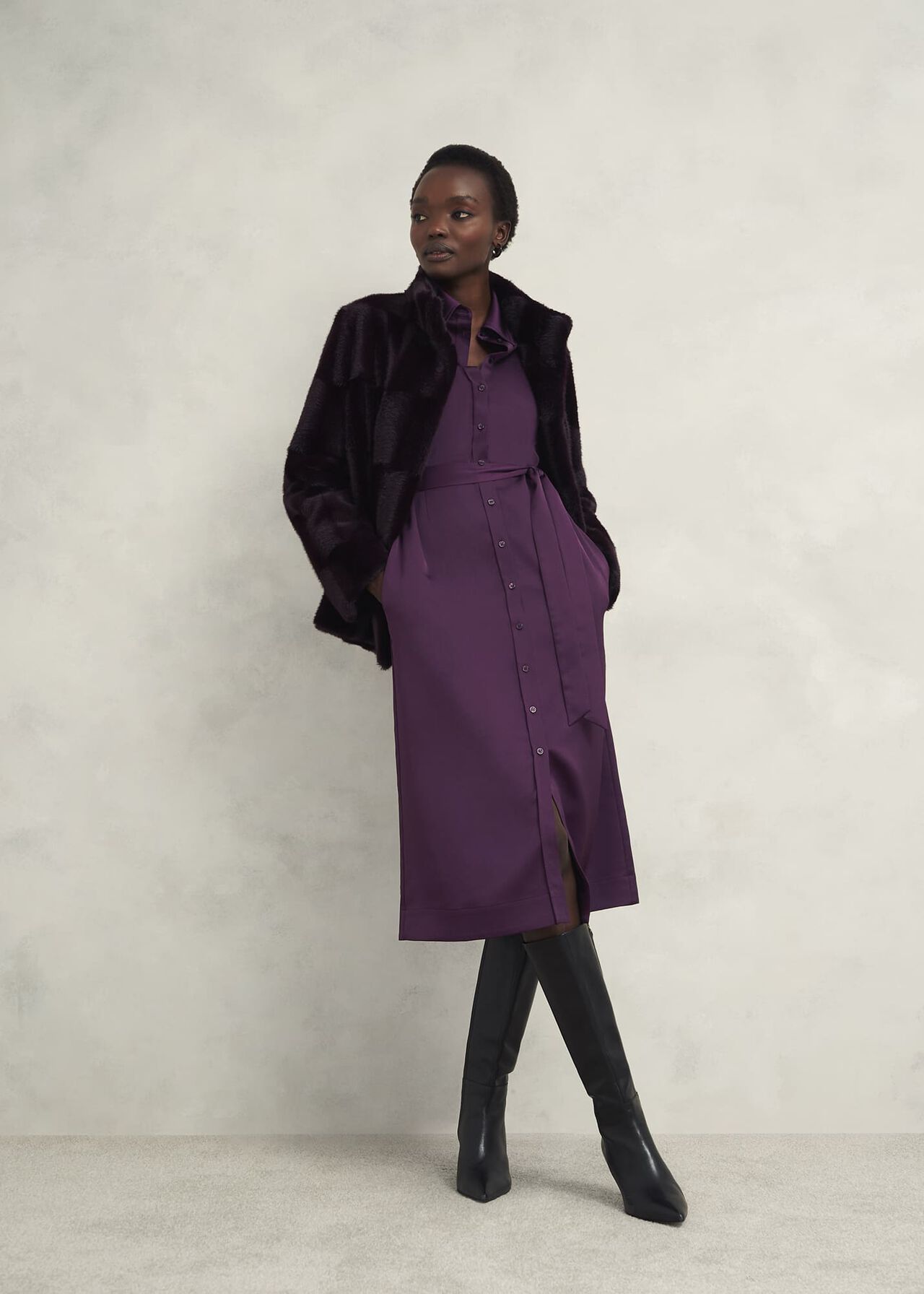 Arianne Satin Dress, Regal Purple, hi-res