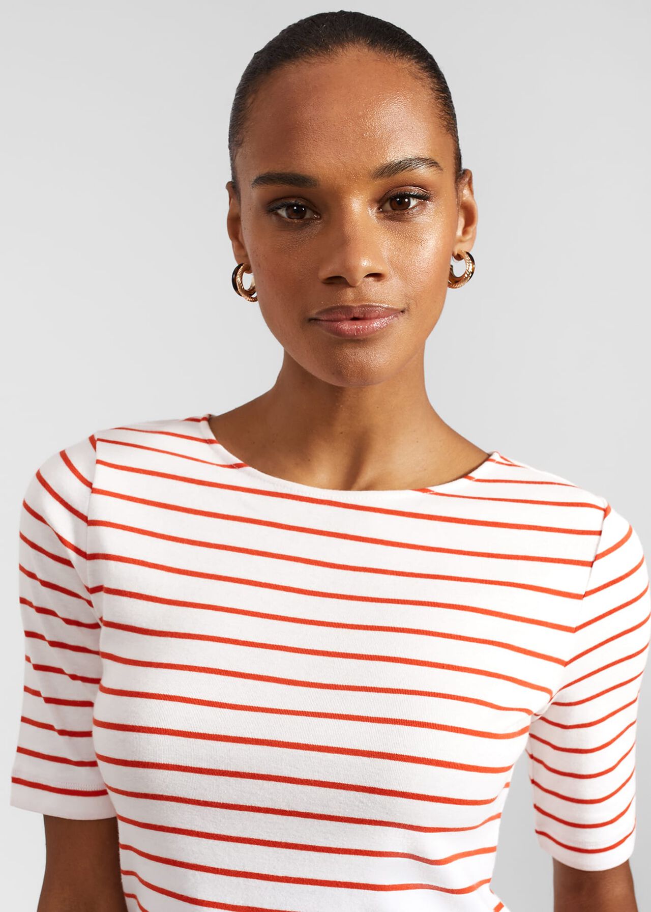 Katie Cotton Button Back Top, White Red, hi-res