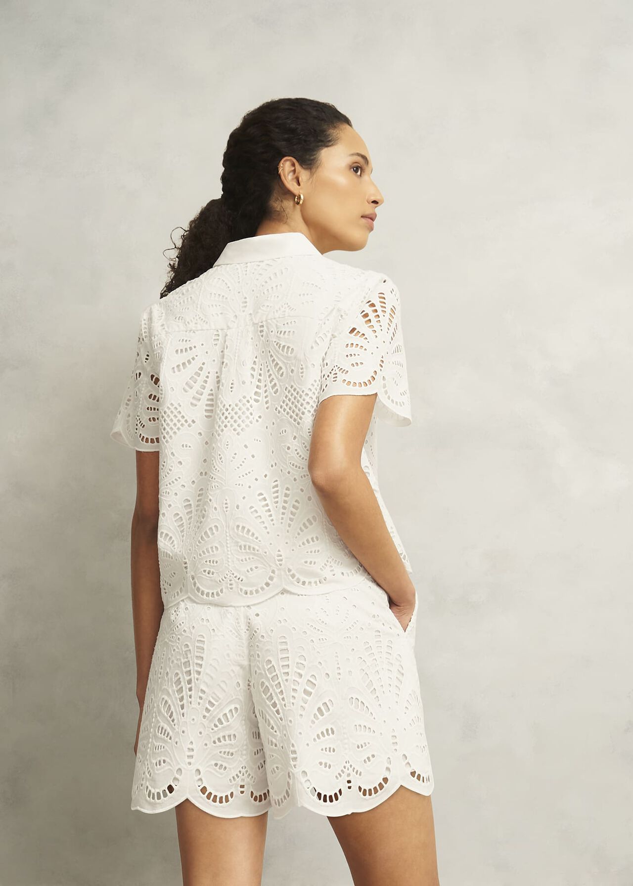 White Buscot Cotton Broderie Shorts, Hobbs White, hi-res