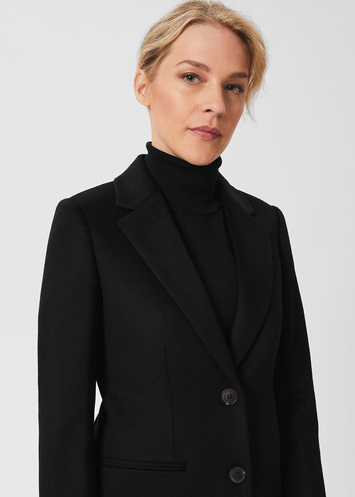 Petite black wool coat top