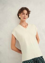 Brooksfirth Wool Cashmere Knitted Vest , Warm Ivory, hi-res