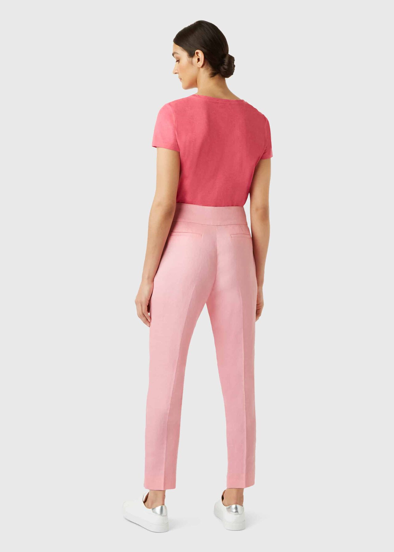 pink linen trousers ladies