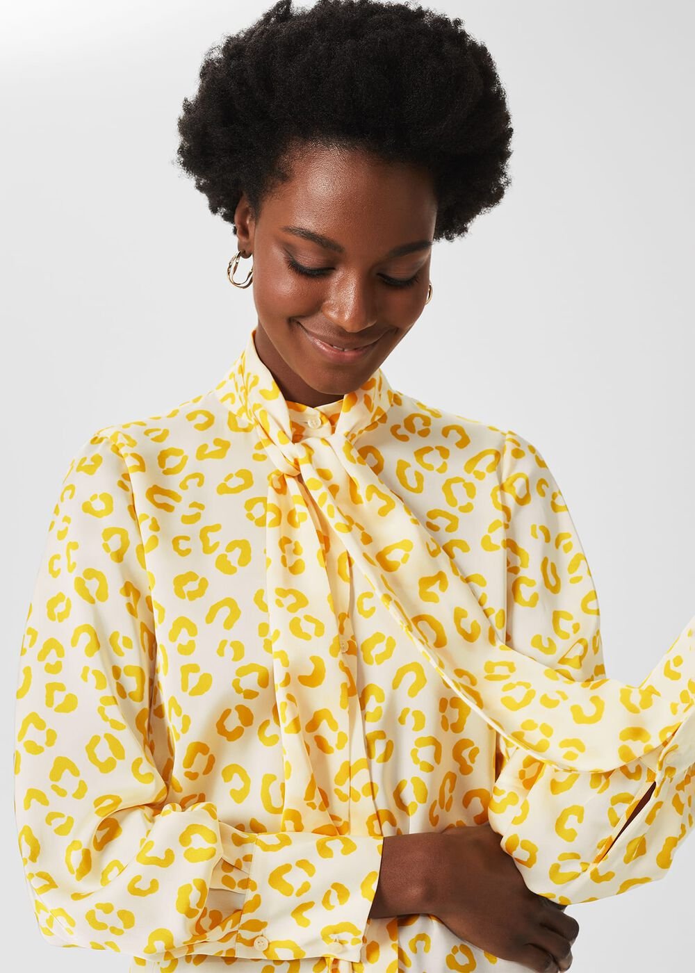 Beatrice Tie Neck Blouse, Ivory Yellow, hi-res