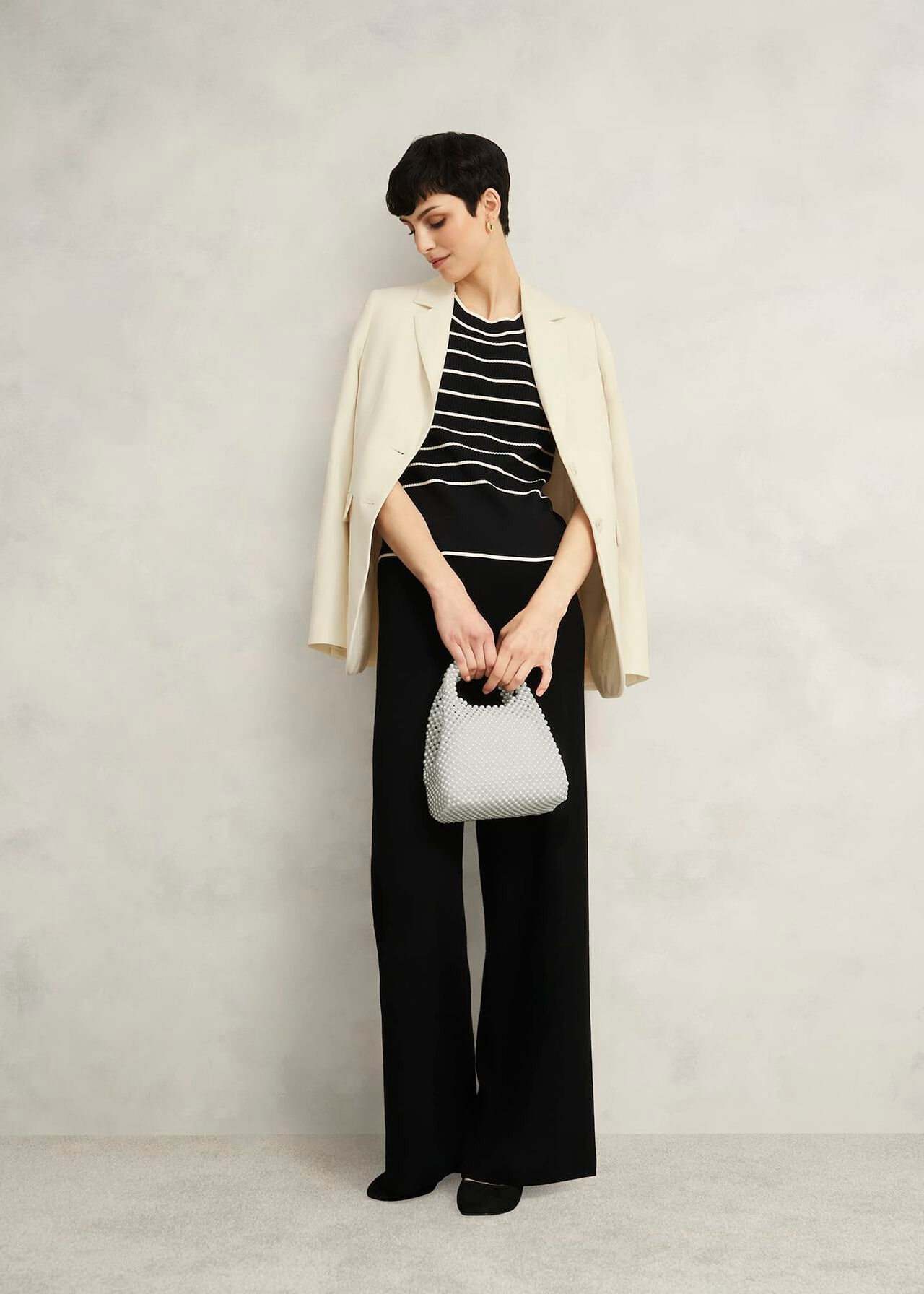 Black Harris Wide Leg Knitted Co-ord Trousers, Hobbs Black, hi-res