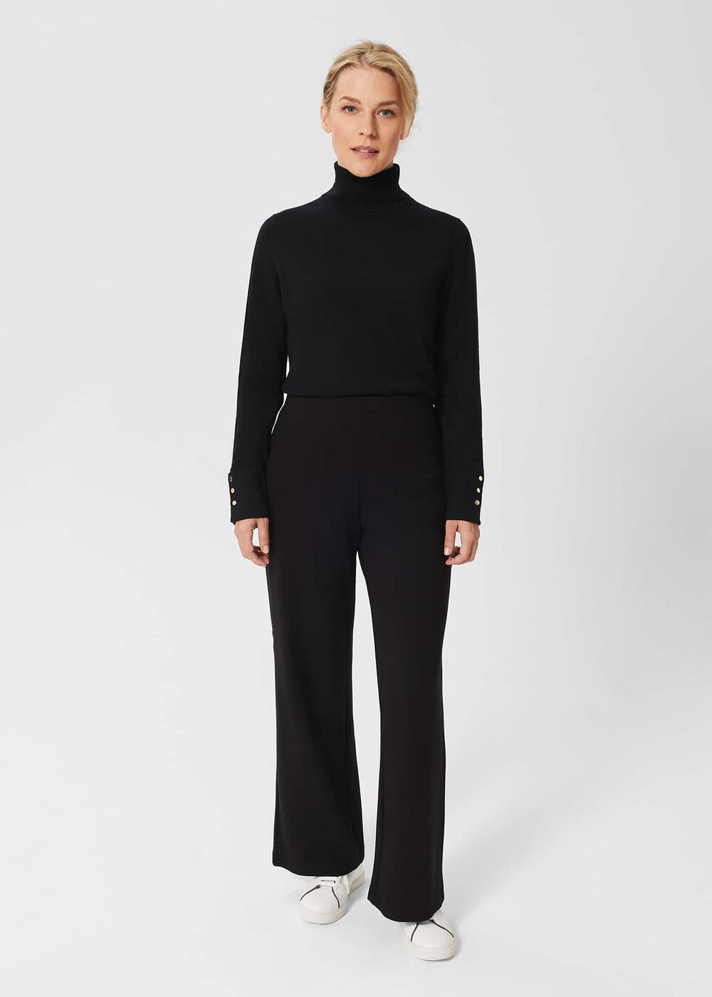 Petite Pippa Jersey Wide Leg Trousers, Black, hi-res