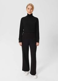 Petite Pippa Jersey Wide Leg Trousers, Black, hi-res
