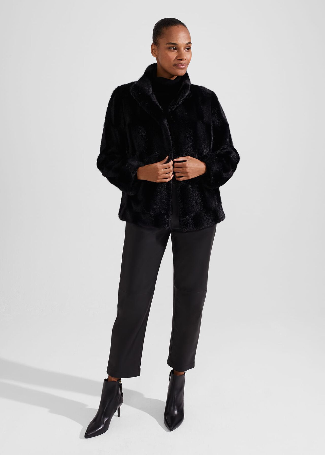 Andrea Faux Fur Coat, Black, hi-res