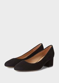 Natalie Wide Fit Suede Block Heel Court Shoes, Black, hi-res