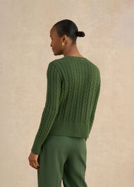 Penrose Cotton Cable Cardigan, Pine Green, hi-res