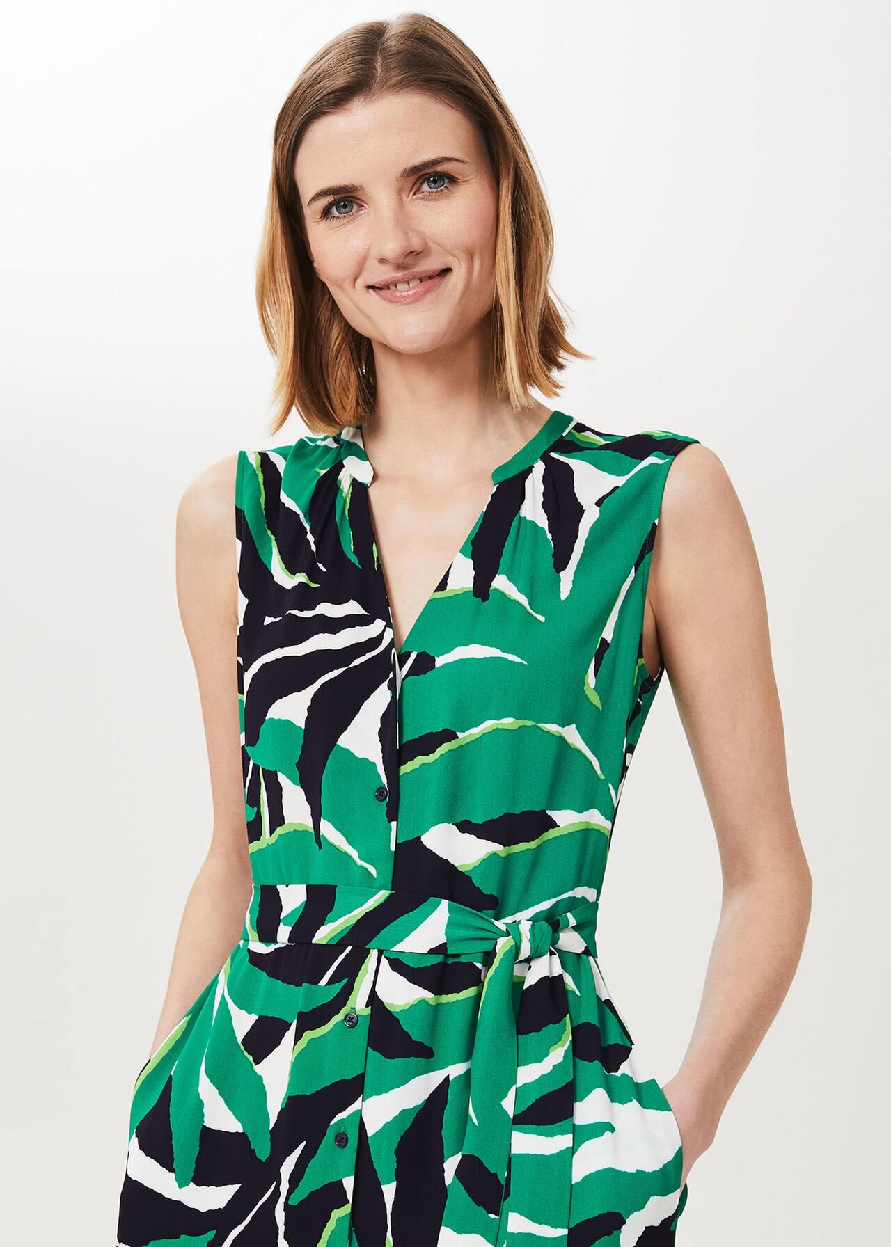 Laurenza Printed Midi Dress, Green Multi, hi-res