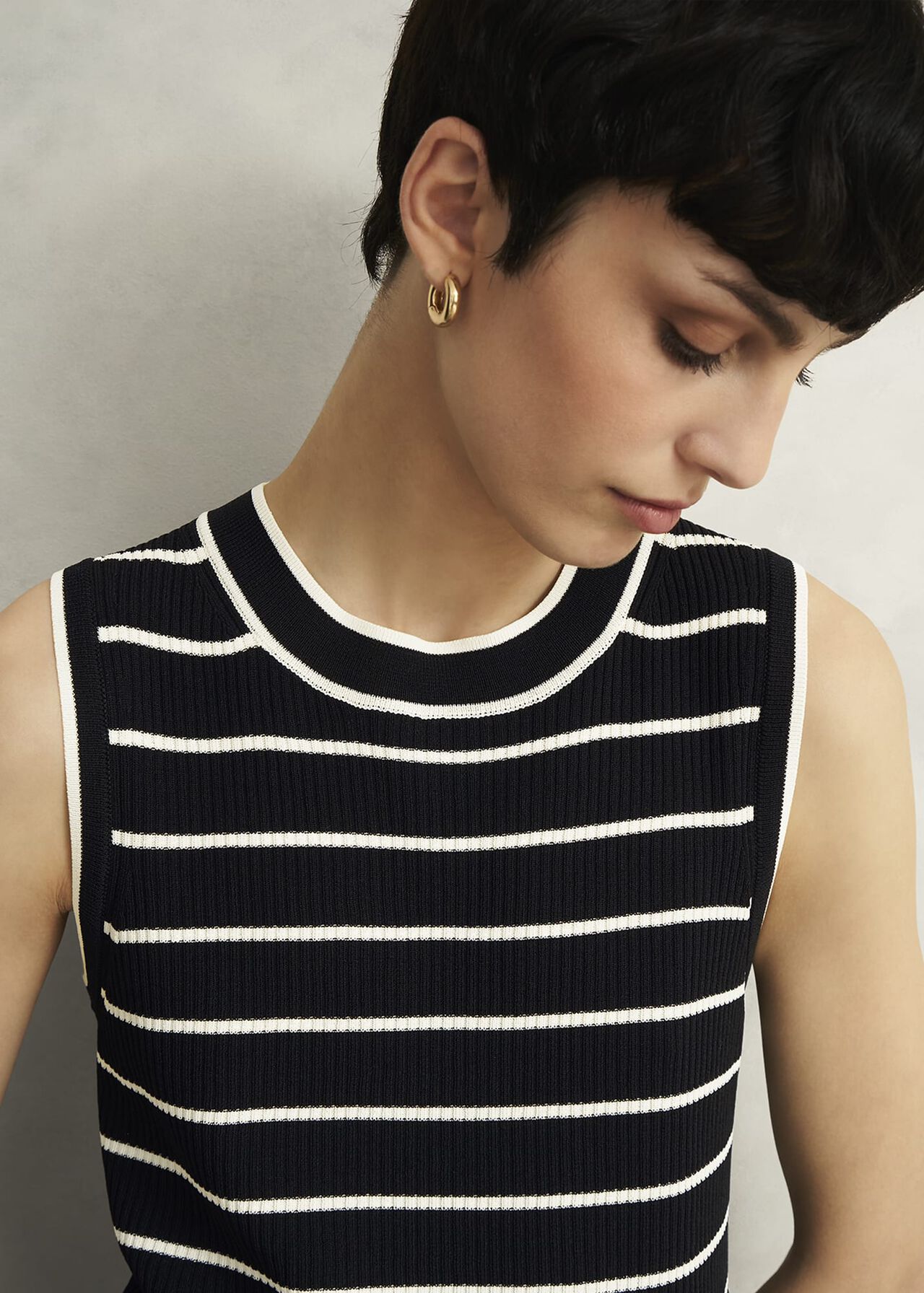 Navy Belmont Striped Knitted Vest Top, Black Cream, hi-res