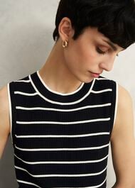 Navy Belmont Striped Knitted Vest Top, Black Cream, hi-res