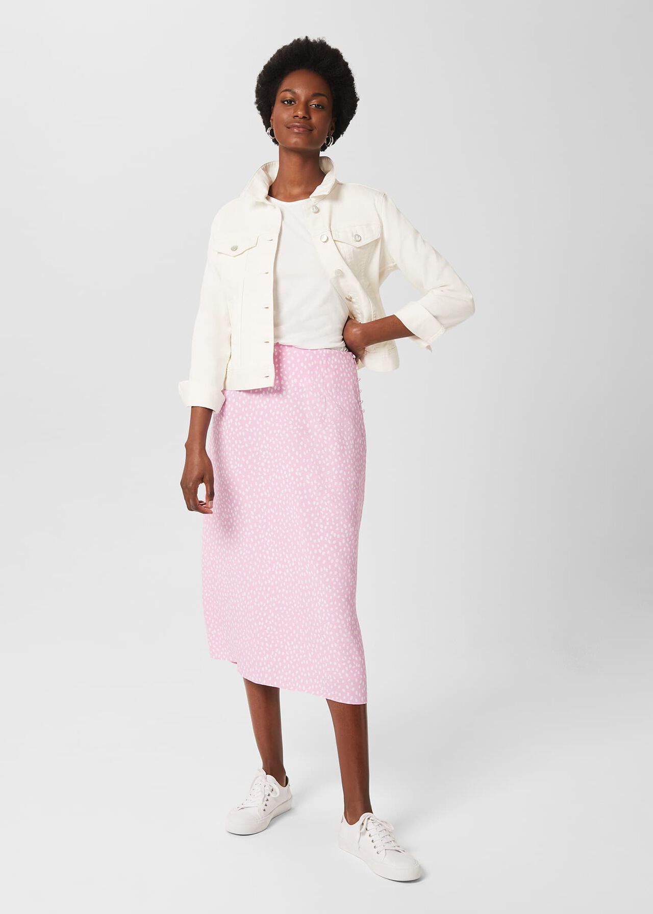 Gabrielle Printed Midi Skirt, Pink Ivory, hi-res