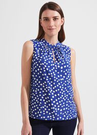 Heidi Spot Top, Deep Blue Cream, hi-res