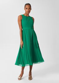 Blythe Pleated Fit And Flare Dress, Green, hi-res