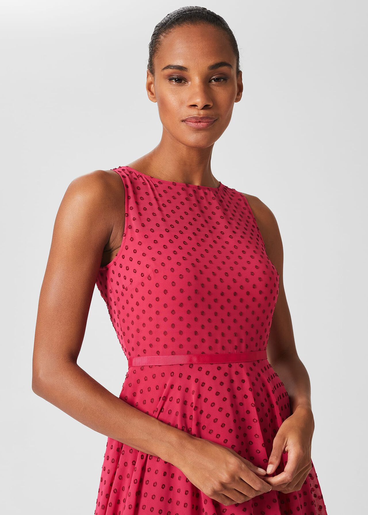 Della Spot Fit And Flare Dress, Fuchsia Pink, hi-res