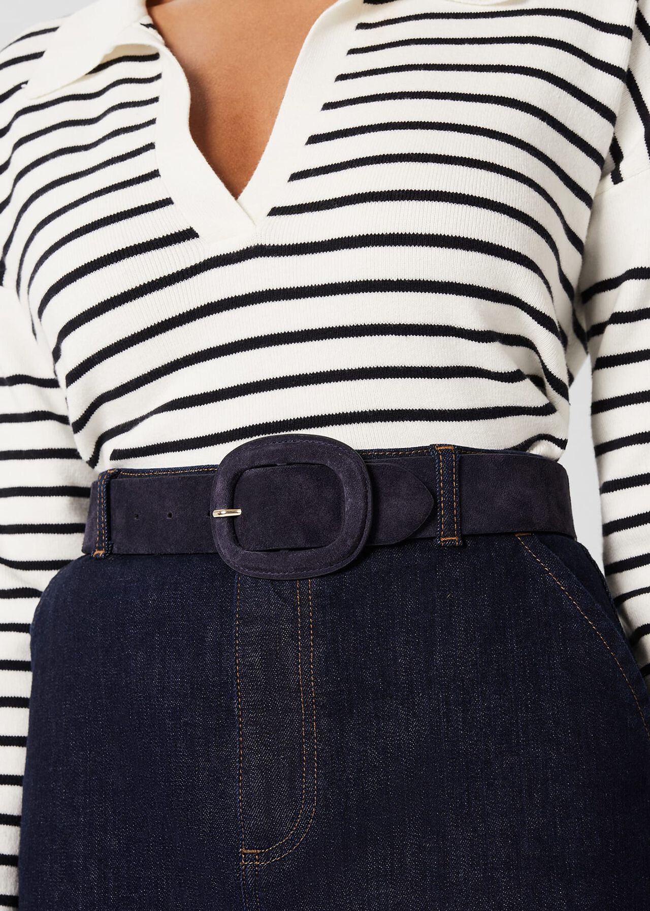 Abbie Suede Belt, Navy, hi-res