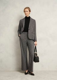 Petite Marlyn Wool Jersey Wide Trousers, Black White, hi-res