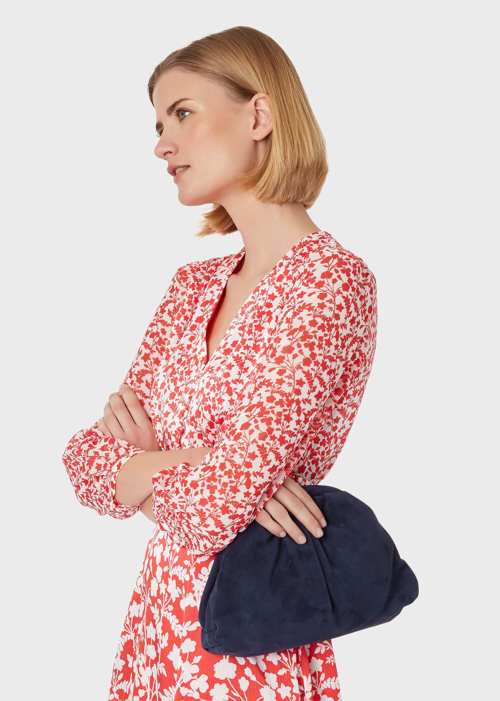 pink and navy clutch bag