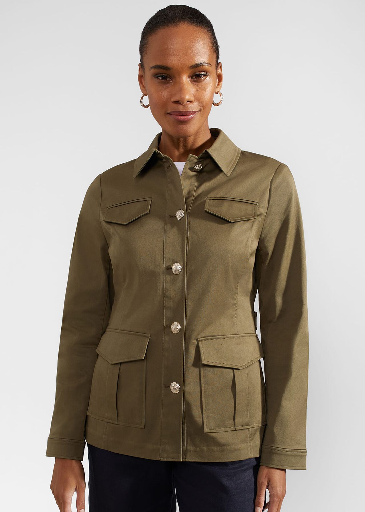 Farrah Cotton Blend Jacket, Olive Green, hi-res