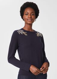 Cristie Sequin Jumper with Wool, Navy Silver, hi-res