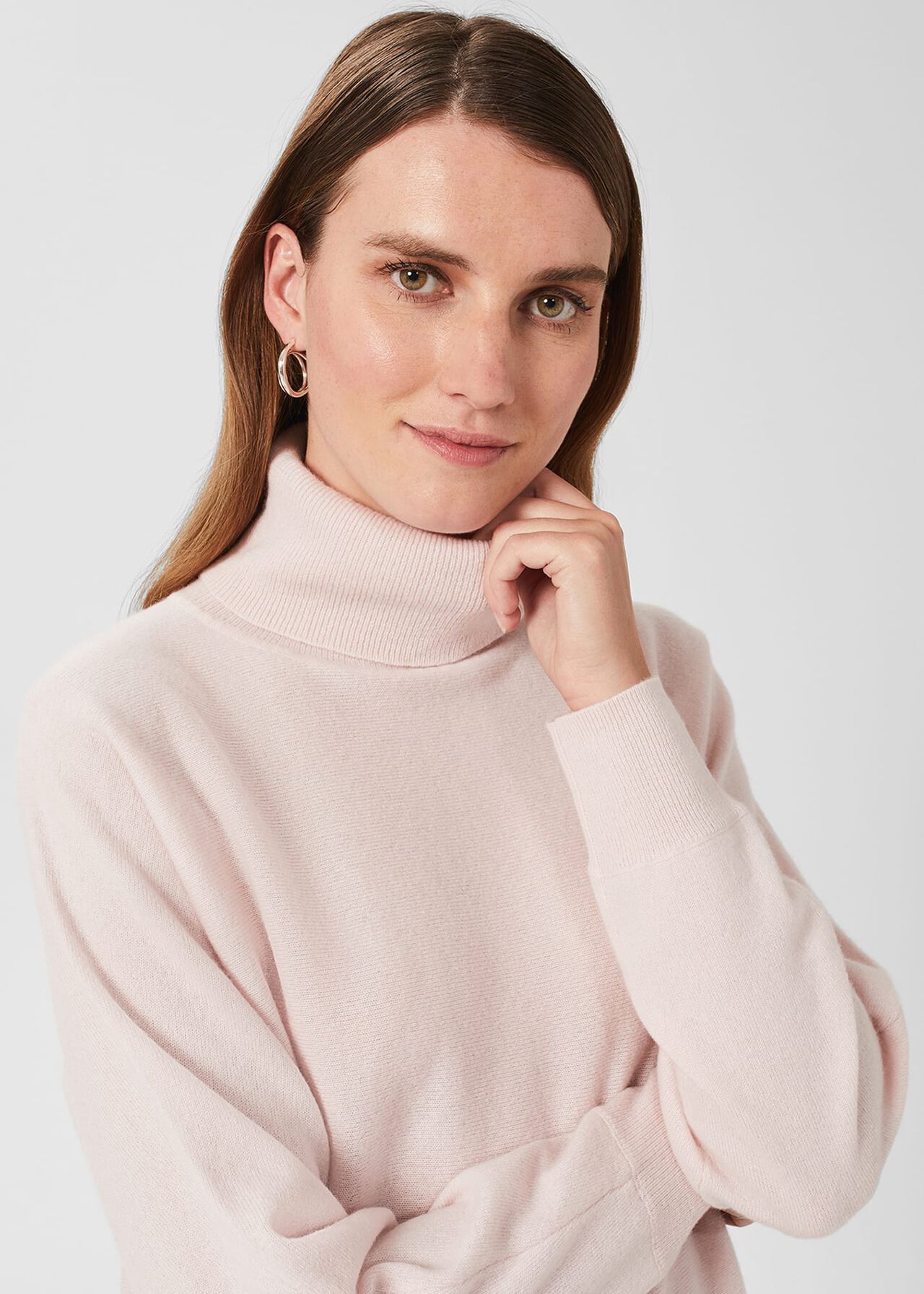 Joanna Roll Neck Cashmere Jumper, Pale Pink, hi-res