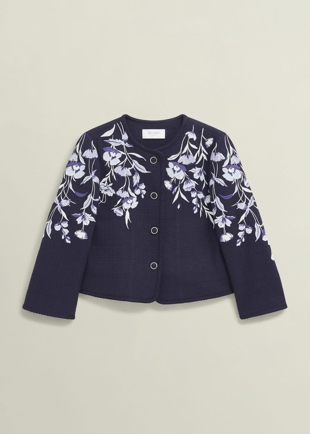 Hinton Floral Embroidered Tweed Jacket , Midnight Navy, hi-res