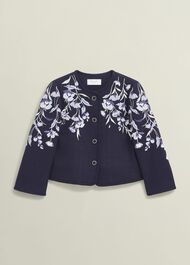 Hinton Floral Embroidered Tweed Jacket , Midnight Navy, hi-res