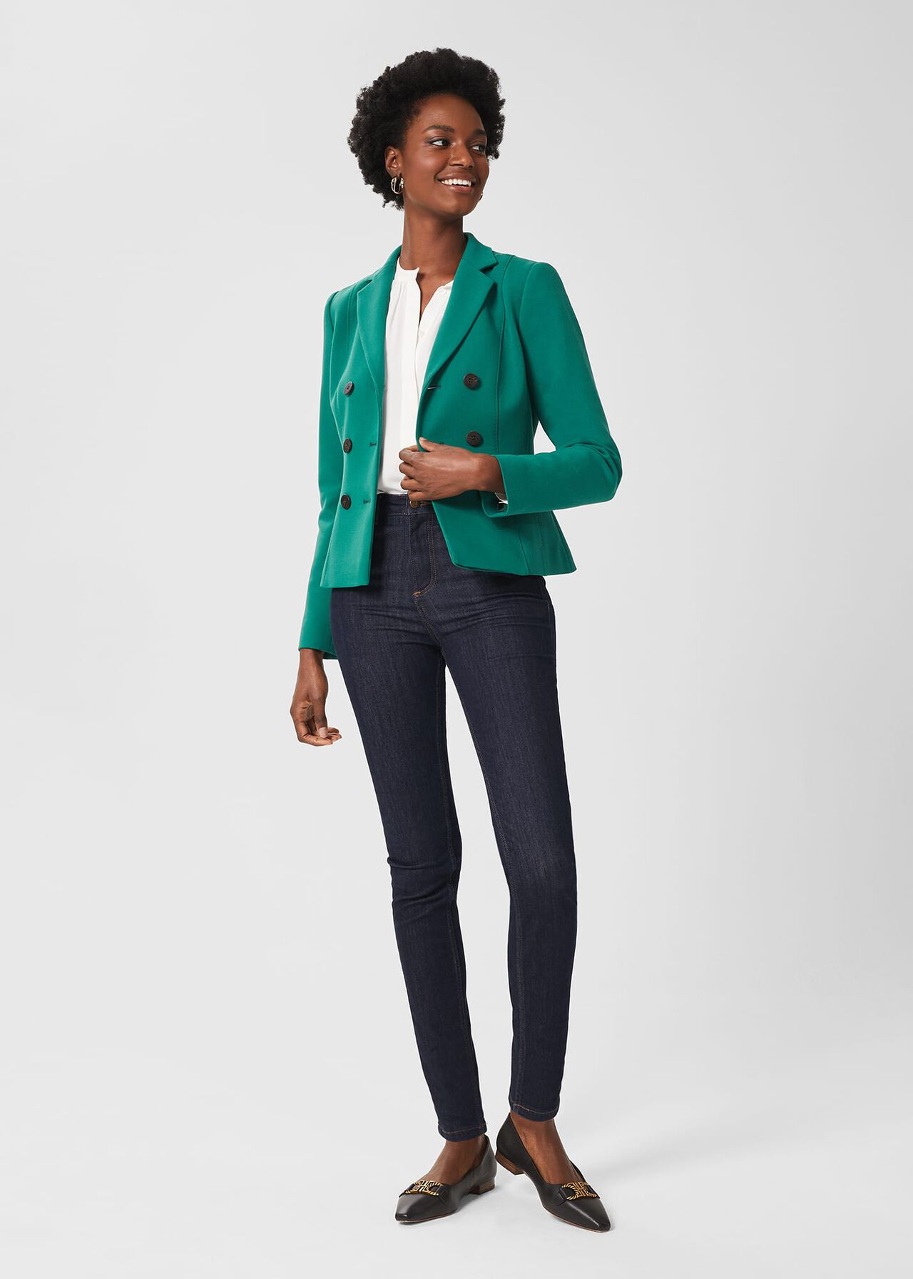 Beatrice Double Breasted Jacket, Jade Green, hi-res