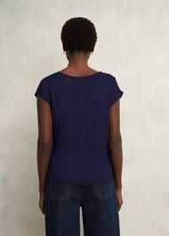 Sylvie Satin Front Top, True Navy, hi-res