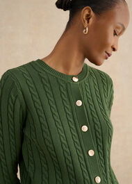 Penrose Cotton Cable Cardigan, Pine Green, hi-res