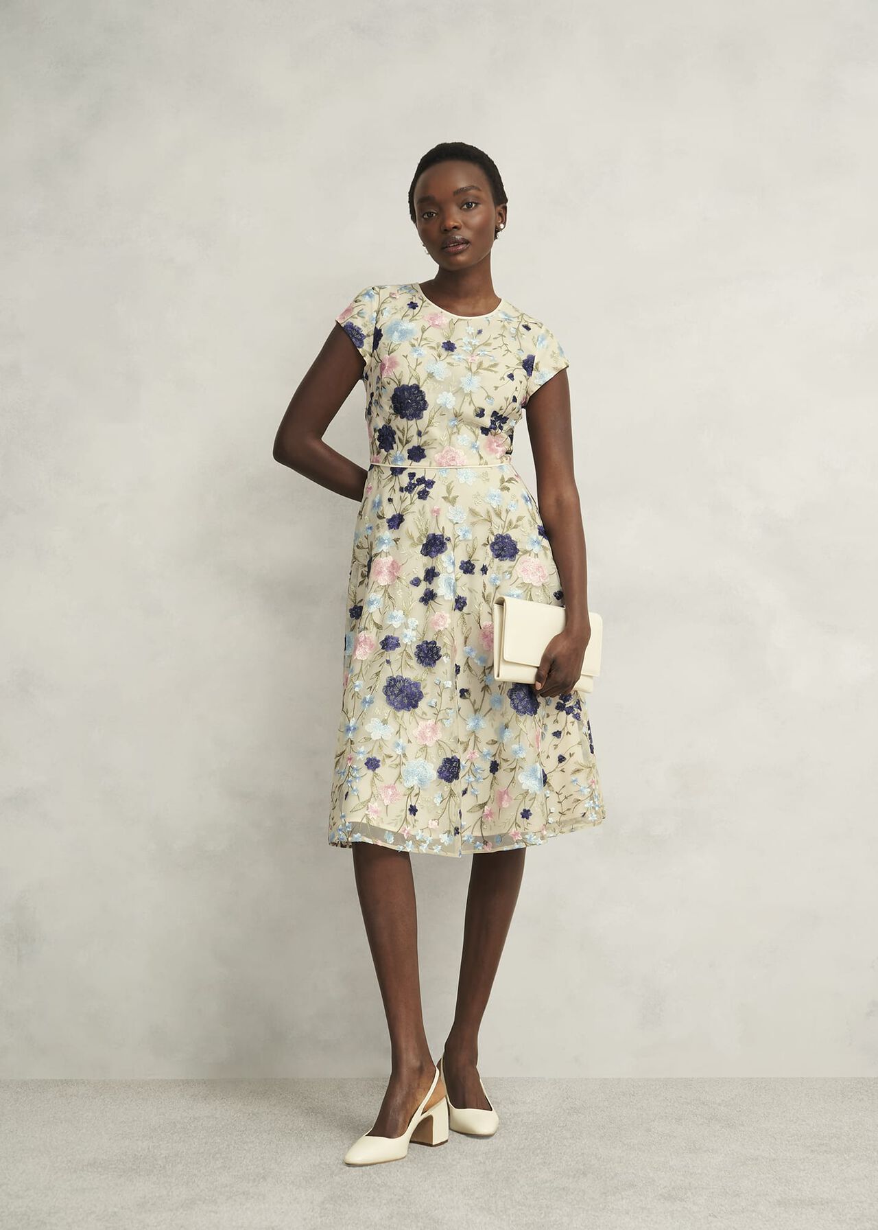 Petite Tia Embroidered Dress, Cream Multi, hi-res
