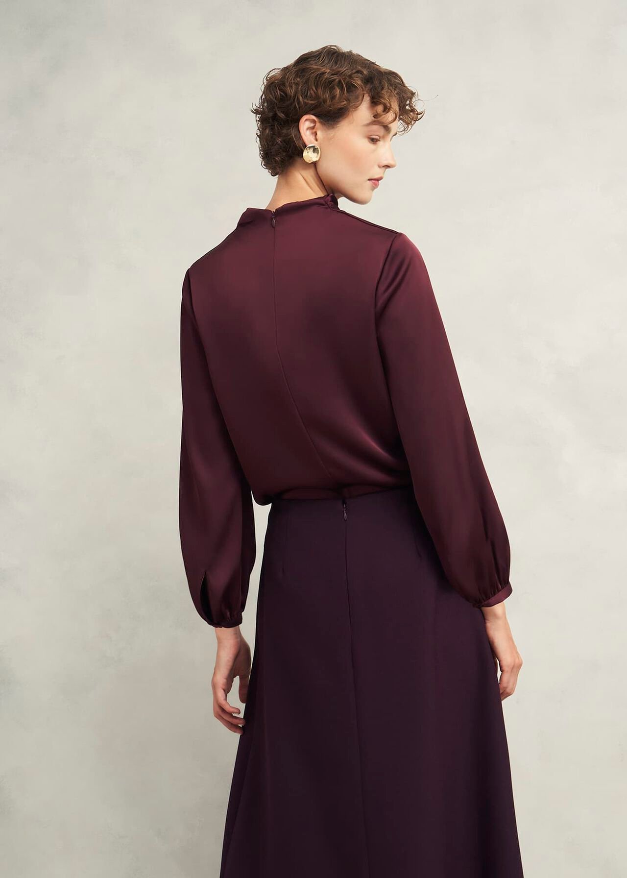 Lulworth Satin Blouse, Cocoa Brown, hi-res