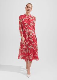 Helena Silk Fit And Flare Dress, Pink Multi, hi-res