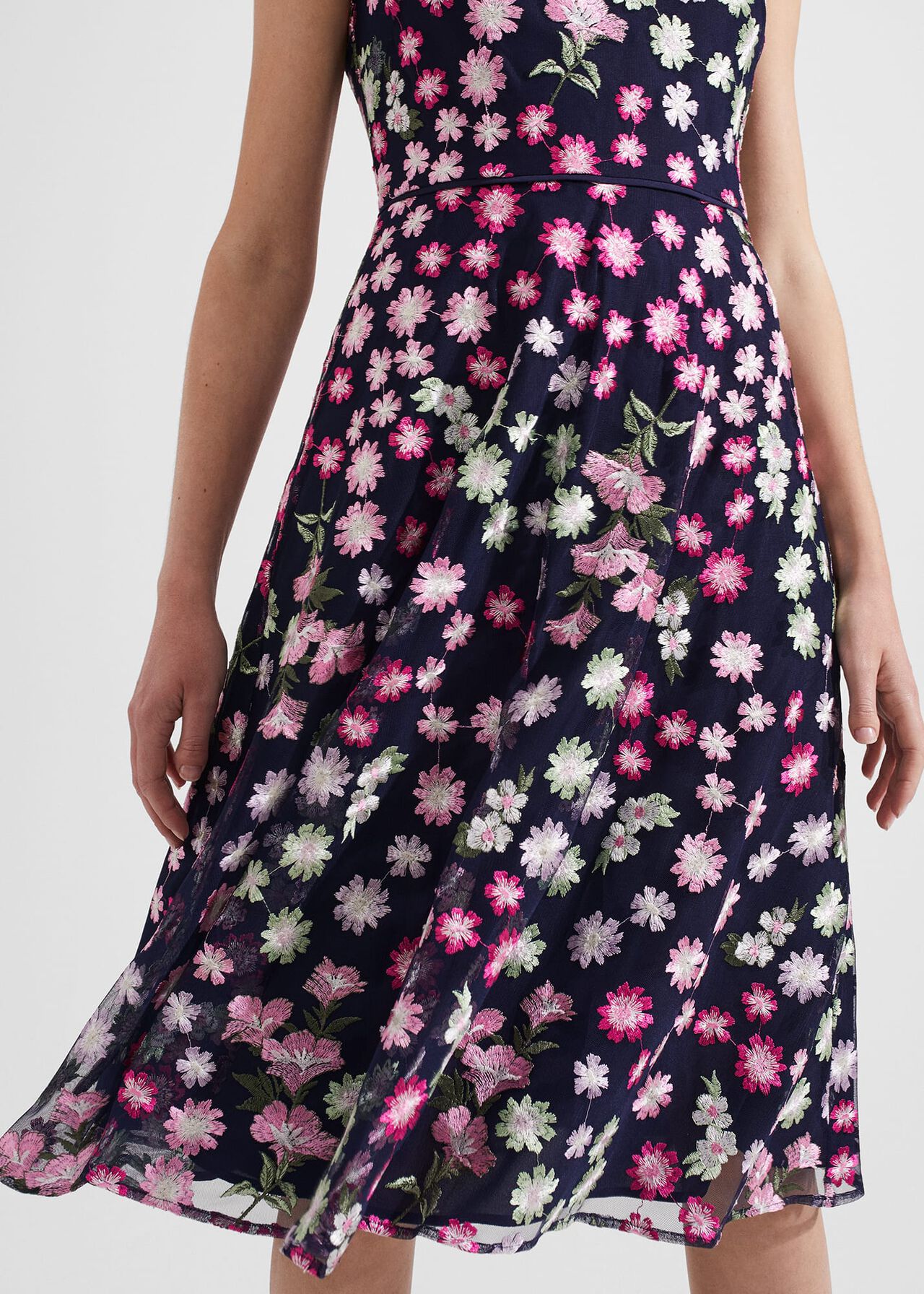 Petite Ira Embroidered Dress, Navy Multi, hi-res