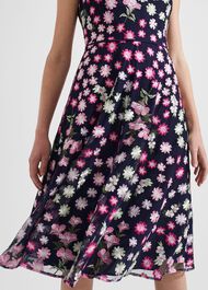 Petite Ira Embroidered Dress, Navy Multi, hi-res