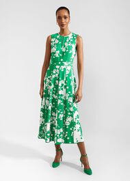 Angelica Floral Midi Dress, Green Ivory, hi-res