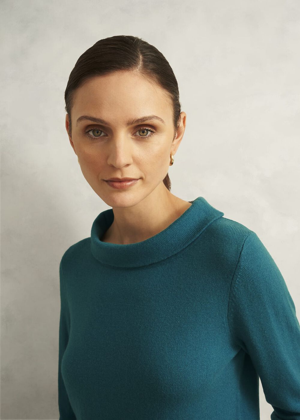 Dark Green Audrey Cashmere Blend Roll Neck Jumper, Deep Lake Green, hi-res