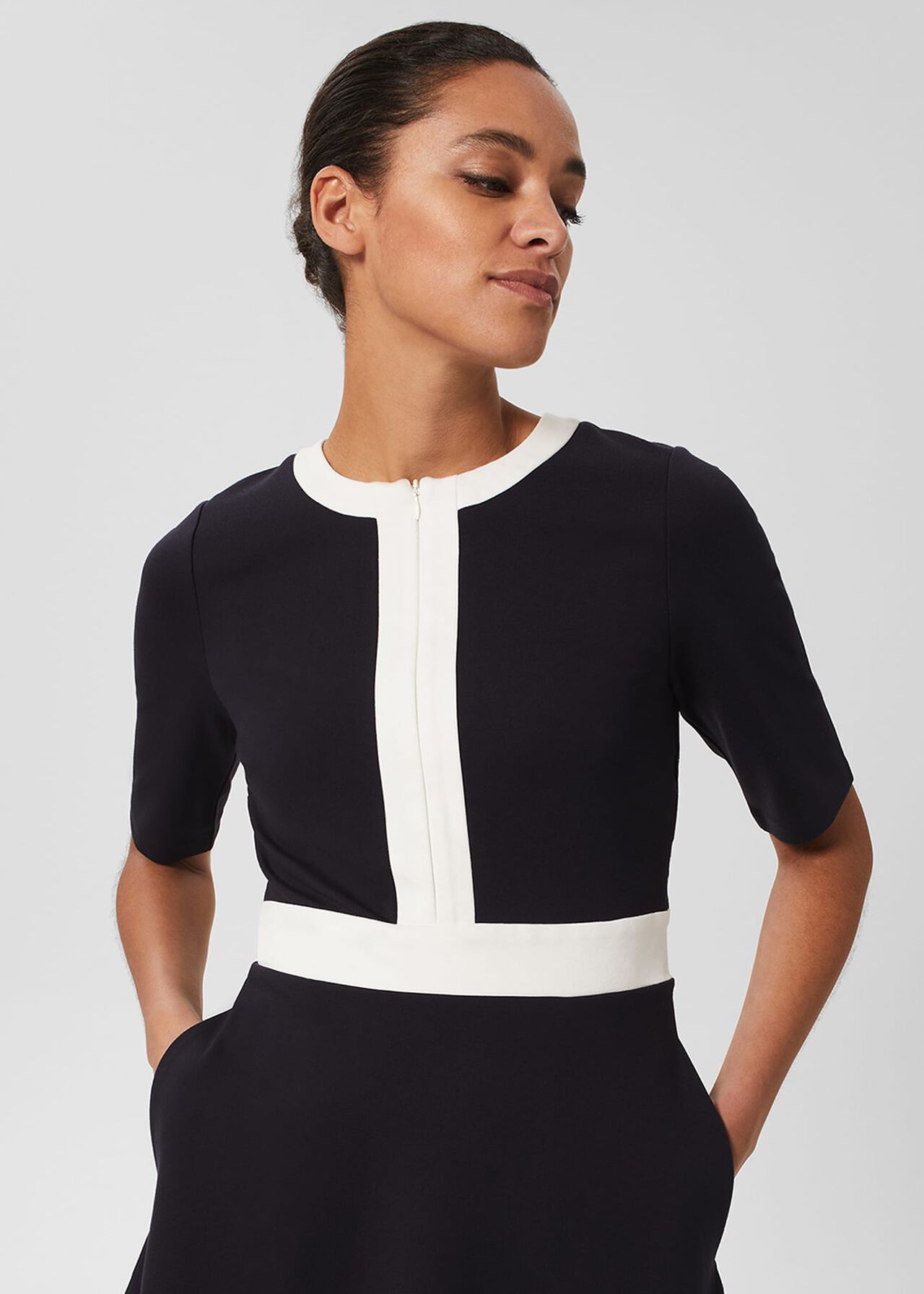 Christine Ponte Dress, Navy Ivory, hi-res