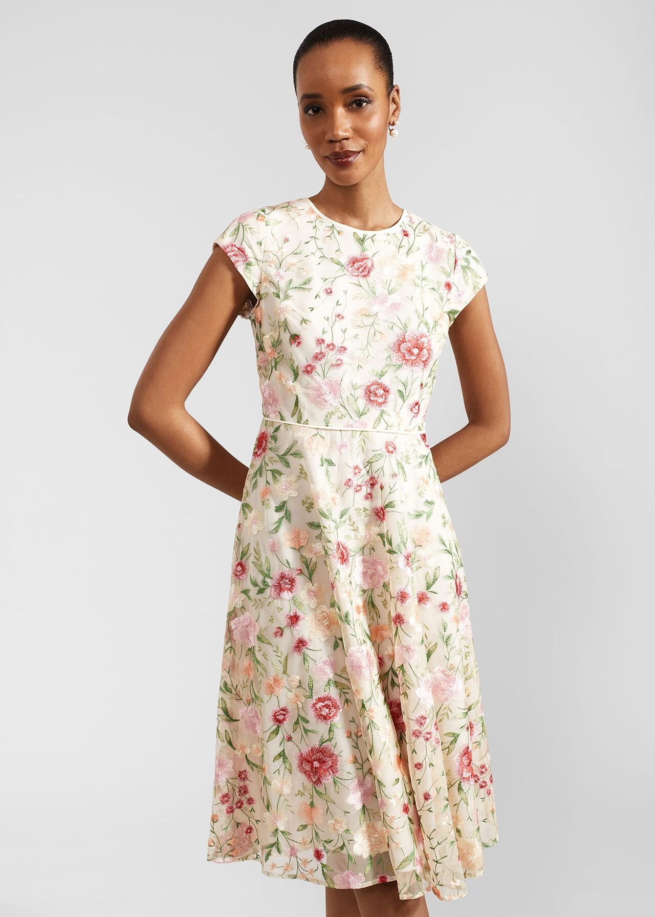 Petite Tia Embroidered Dress, Cream Multi, hi-res