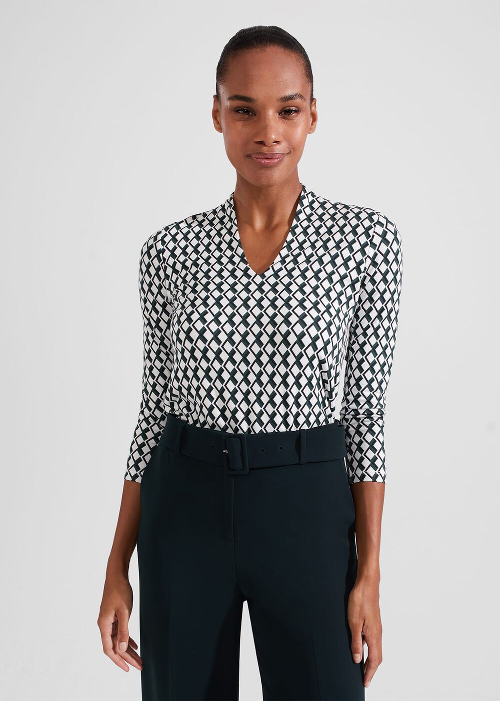 Aimee Printed Top, Ivory Green, hi-res