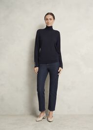 Lara Merino Rollneck Jumper, Navy, hi-res