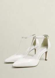 Alice T-Bar Leather Court Shoes, Ivory, hi-res
