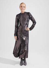 Loretta Sequin Dress, Charcoal Grey, hi-res