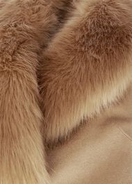 Fleur Wool Coat With Faux Fur Collar, Camel, hi-res