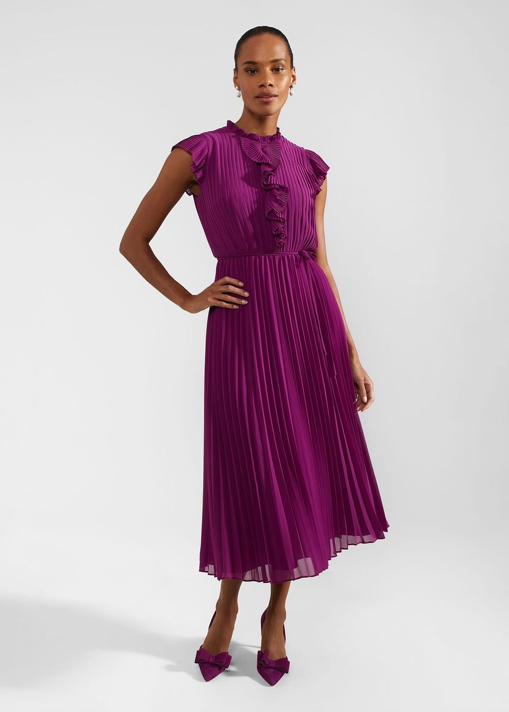 Addison Pleated Dress, Magenta Purple, hi-res