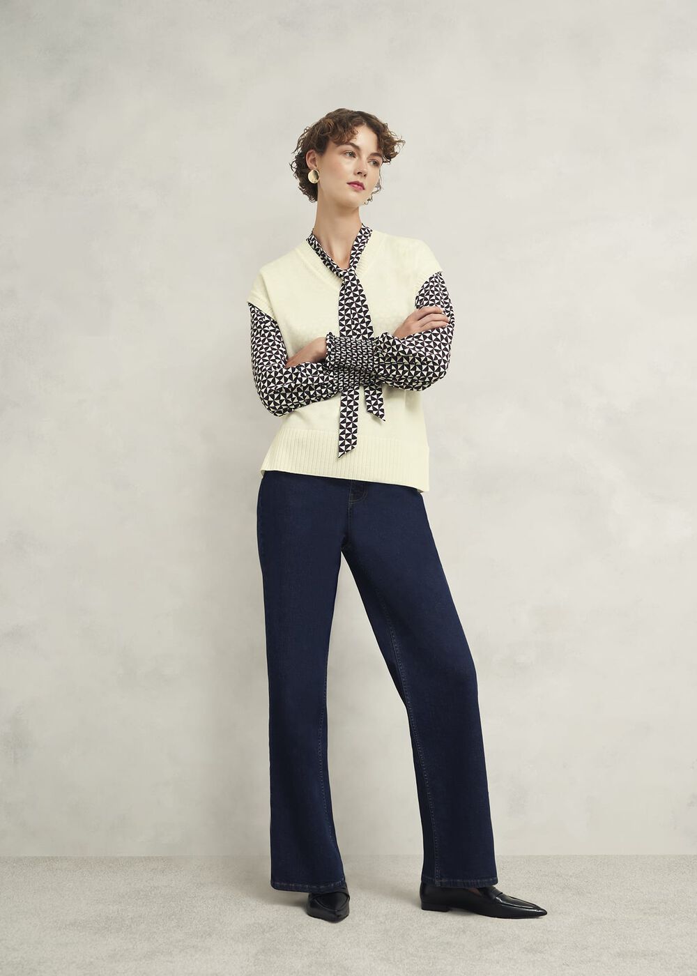Brooksfirth Wool Cashmere Knitted Vest , Warm Ivory, hi-res